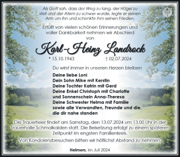 Traueranzeige von Karl-Heinz Landrock von Südthüringer Presse