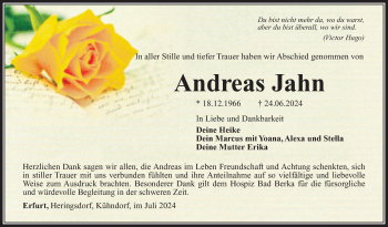 Traueranzeige von Andreas Jahn von Südthüringer Presse