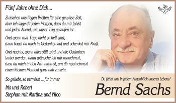 Traueranzeige von Bernd Sachs von Südthüringer Presse