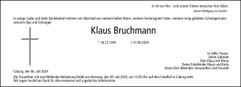 Traueranzeige von Klaus Bruchmann von Neue Presse Coburg
