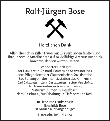Traueranzeige von Rolf-Jürgen Bose von Südthüringer Presse