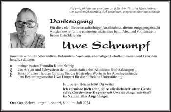 Traueranzeige von Uwe Schrumpf von Südthüringer Presse