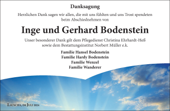 Traueranzeige von IngeGerhard BodensteinBodenstein von Südthüringer Presse
