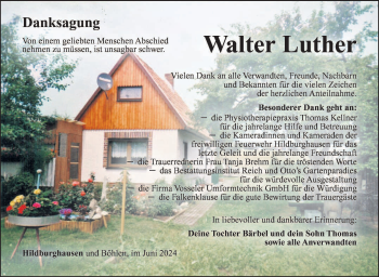 Traueranzeige von Walter Luther von Südthüringer Presse