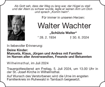 Traueranzeige von Walter Wachter von Neue Presse Coburg