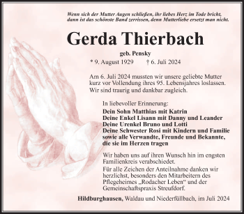 Traueranzeige von Gerda Thierbach von Südthüringer Presse