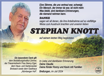 Traueranzeige von Stephan Knott von Südthüringer Presse