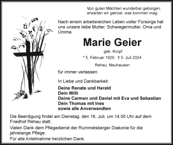 Traueranzeige von Marie Geier von Frankenpost