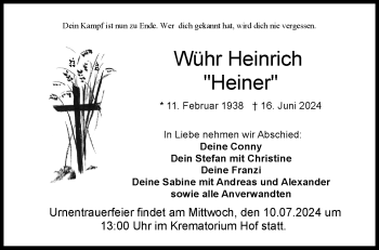 Traueranzeige von Heinrich Wühr von Frankenpost