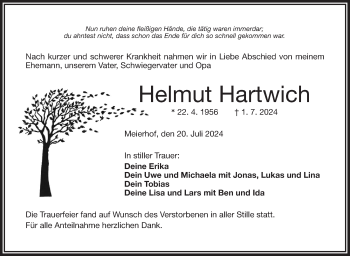Traueranzeige von Helmut Hartwich von Frankenpost