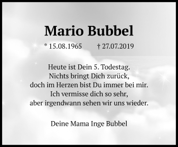 Traueranzeige von Mario Bubbel von Südthüringer Presse