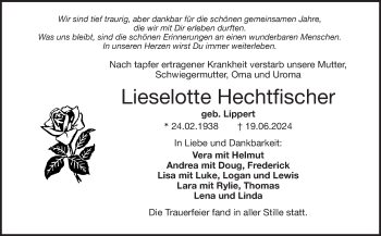 Traueranzeige von Lieselotte Hechtfischer von Frankenpost