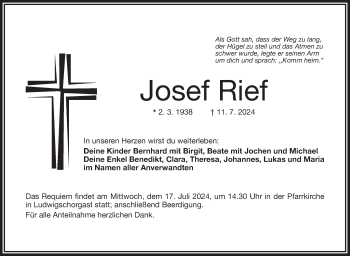 Traueranzeige von Josef Rief von Frankenpost