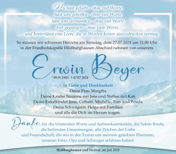 Traueranzeige von Erwin Beyer von Südthüringer Presse