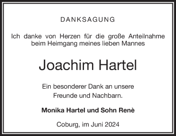 Traueranzeige von Joachim Hartel von Neue Presse Coburg