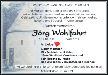 Traueranzeige von Jörg Wohlfahrt von Südthüringer Presse