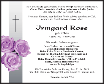 Traueranzeige von Irmgard Rose von Südthüringer Presse