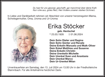 Traueranzeige von Erika Stöcker von Frankenpost