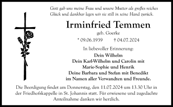 Traueranzeige von Irminfried Temmen von Frankenpost