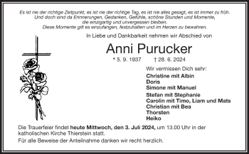 Traueranzeige von Anna Purucker von Frankenpost