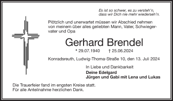 Traueranzeige von Gerhard Brendel von Frankenpost
