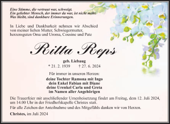 Traueranzeige von Ritta Reps von Südthüringer Presse