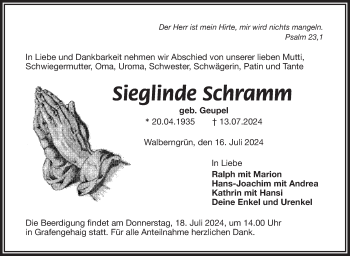 Traueranzeige von Sieglinde Schramm von Frankenpost