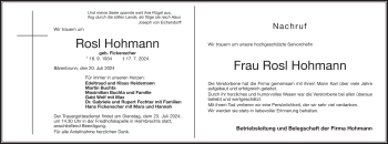 Traueranzeige von Rosl Hohmann von Frankenpost