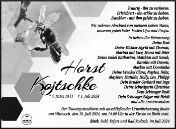 Traueranzeige von Horst Kojtschke von Südthüringer Presse
