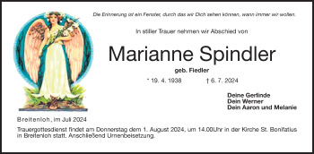 Traueranzeige von Marianne Spindler von Neue Presse Coburg