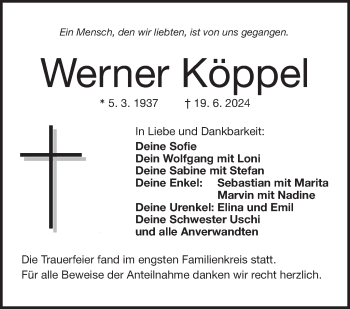 Traueranzeige von Werner Köppel von Frankenpost