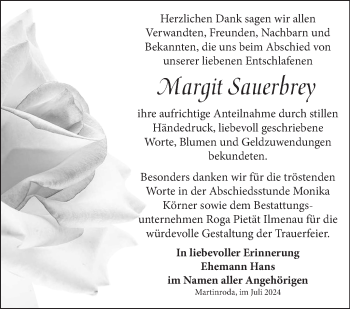 Traueranzeige von Margit Sauerbrey von Südthüringer Presse
