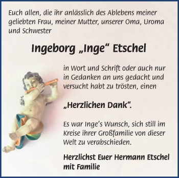 Traueranzeige von Ingeborg Etschel von Frankenpost