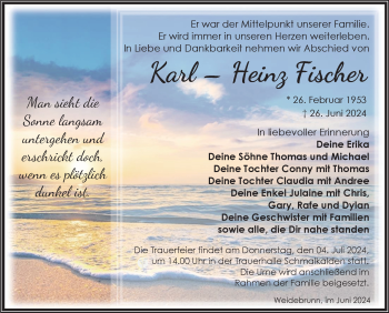 Traueranzeige von Karl-Heinz Fischer von Südthüringer Presse