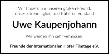 Traueranzeige von Uwe Kaupenjohann von Frankenpost