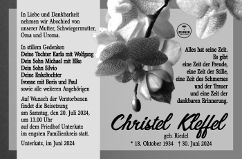 Traueranzeige von Christel Kleffel von Südthüringer Presse