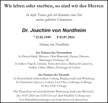 Traueranzeige von Joachim von Nordheim von Neue Presse Coburg