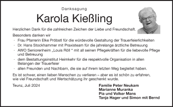 Traueranzeige von Karola Kießling von Frankenpost