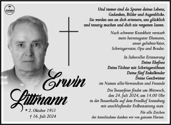 Traueranzeige von Erwin Littmann von Südthüringer Presse
