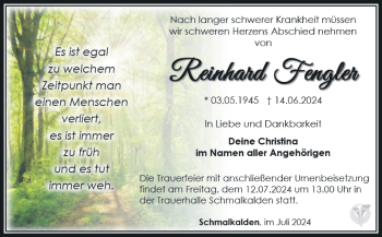 Traueranzeige von Reinhard Fengler von Südthüringer Presse