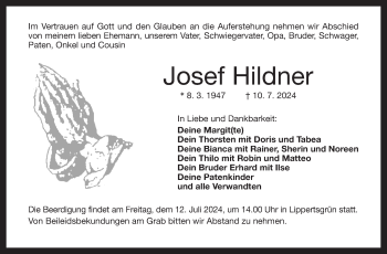 Traueranzeige von Josef Hildner von Frankenpost