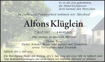 Traueranzeige von Alfons Klüglein von Neue Presse Coburg