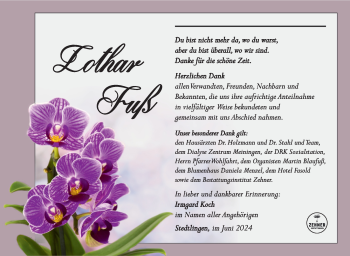 Traueranzeige von Lothar Fuß von Südthüringer Presse