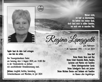 Traueranzeige von Regina Langguth von Südthüringer Presse