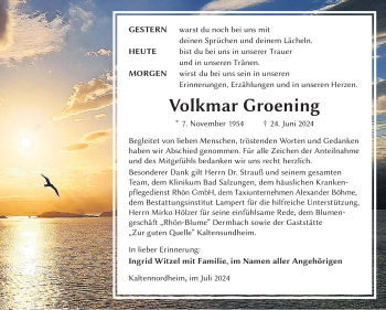 Traueranzeige von Volkmar Groening von Südthüringer Presse