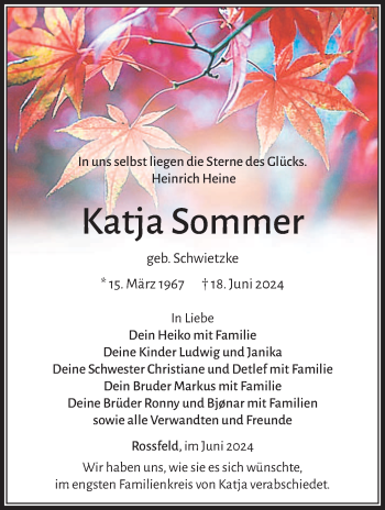 Traueranzeige von Katja Sommer von Neue Presse Coburg