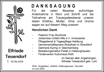 Traueranzeige von Elfriede Tessendorf von Südthüringer Presse
