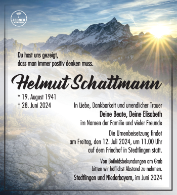 Traueranzeige von Helmut Schattmann von Südthüringer Presse