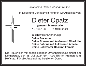 Traueranzeige von Dieter Opatz von Frankenpost