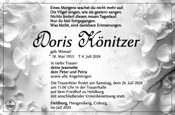 Traueranzeige von Doris Könitzer von Südthüringer Presse